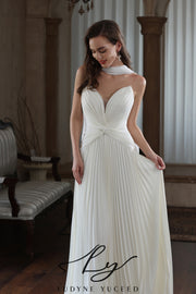 Abito da sposa a-line senza spalline in organza floreale 3D con maniche staccabili