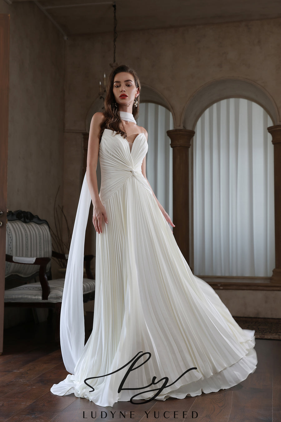 Abito da sposa a-line senza spalline in organza floreale 3D con maniche staccabili