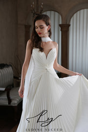 Abito da sposa a-line senza spalline in organza floreale 3D con maniche staccabili