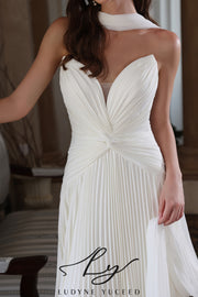 Abito da sposa a-line senza spalline in organza floreale 3D con maniche staccabili