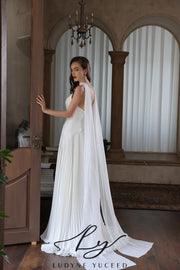 Abito da sposa a-line senza spalline in organza floreale 3D con maniche staccabili