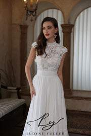 Abito da sposa a-line senza spalline in organza floreale 3D con maniche staccabili