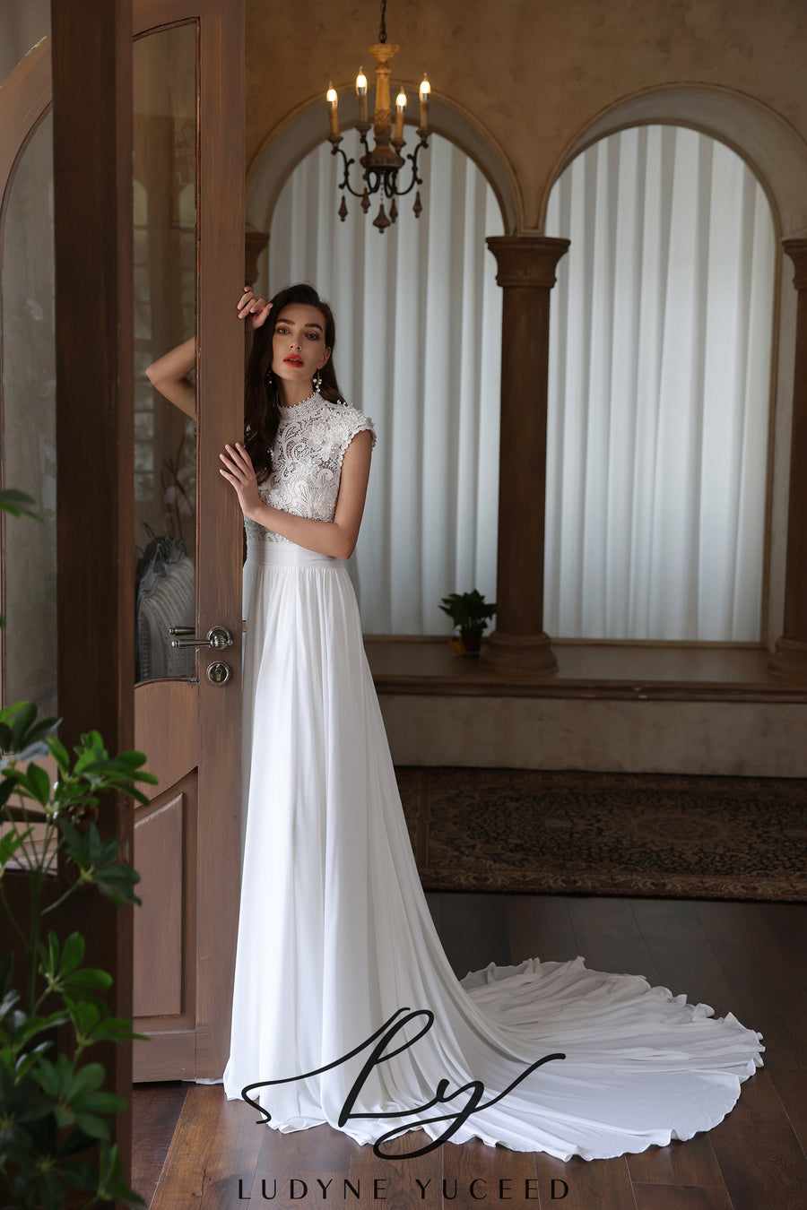 Abito da sposa a-line senza spalline in organza floreale 3D con maniche staccabili