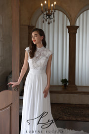 Abito da sposa a-line senza spalline in organza floreale 3D con maniche staccabili