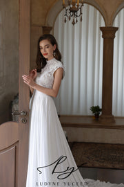 Abito da sposa a-line senza spalline in organza floreale 3D con maniche staccabili