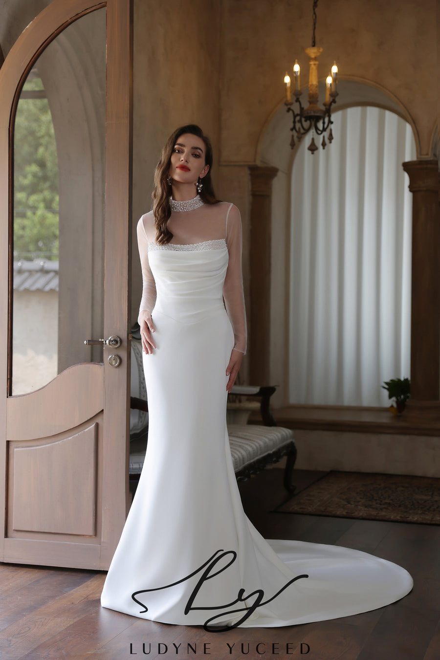 Abito da sposa a-line senza spalline in organza floreale 3D con maniche staccabili