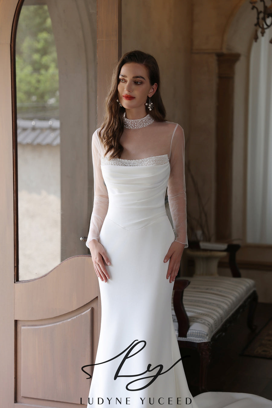 Abito da sposa a-line senza spalline in organza floreale 3D con maniche staccabili