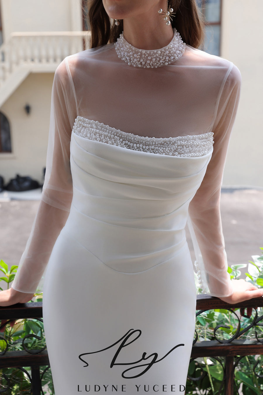 Abito da sposa a-line senza spalline in organza floreale 3D con maniche staccabili