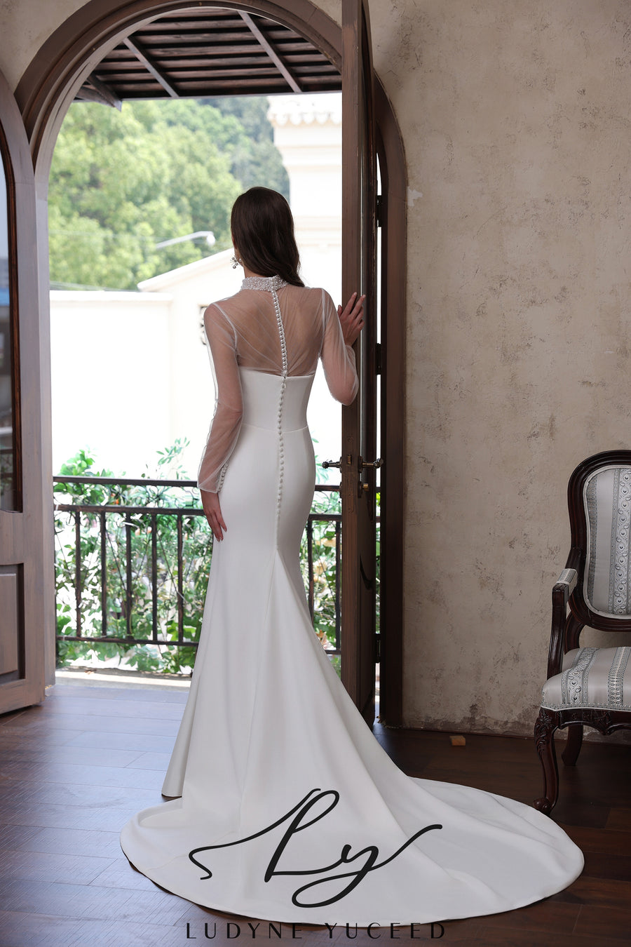 Abito da sposa a-line senza spalline in organza floreale 3D con maniche staccabili