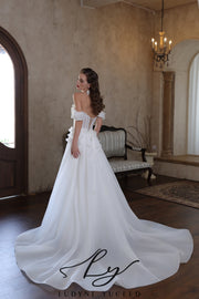 Abito da sposa a-line senza spalline in organza floreale 3D con maniche staccabili