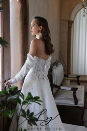 Abito da sposa a-line senza spalline in organza floreale 3D con maniche staccabili