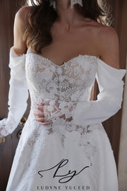 Abito da sposa a-line senza spalline in organza floreale 3D con maniche staccabili