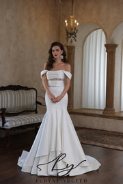 Abito da sposa a-line senza spalline in organza floreale 3D con maniche staccabili