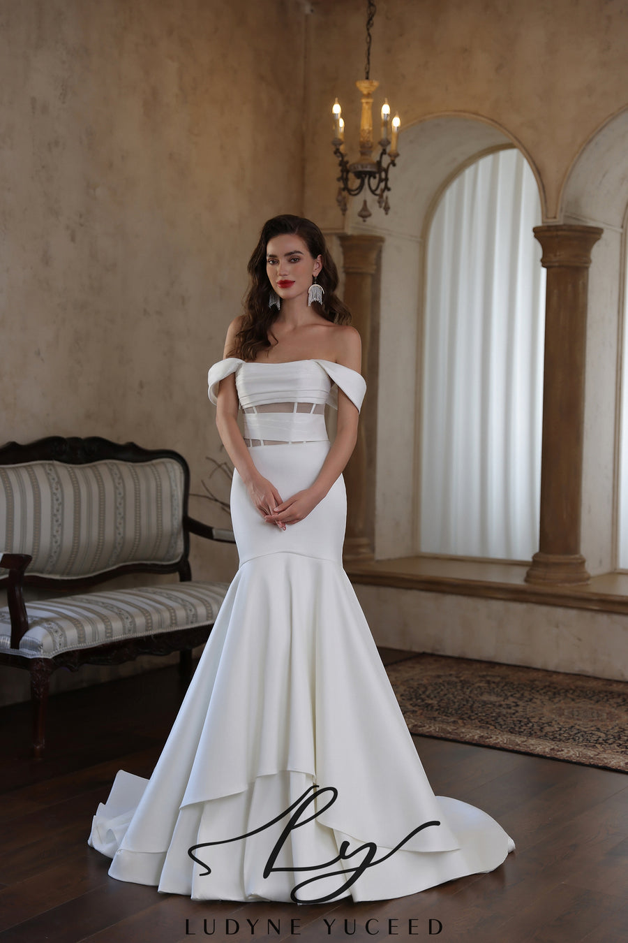 Abito da sposa a-line senza spalline in organza floreale 3D con maniche staccabili