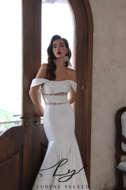 Abito da sposa a-line senza spalline in organza floreale 3D con maniche staccabili