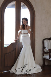 Abito da sposa a-line senza spalline in organza floreale 3D con maniche staccabili