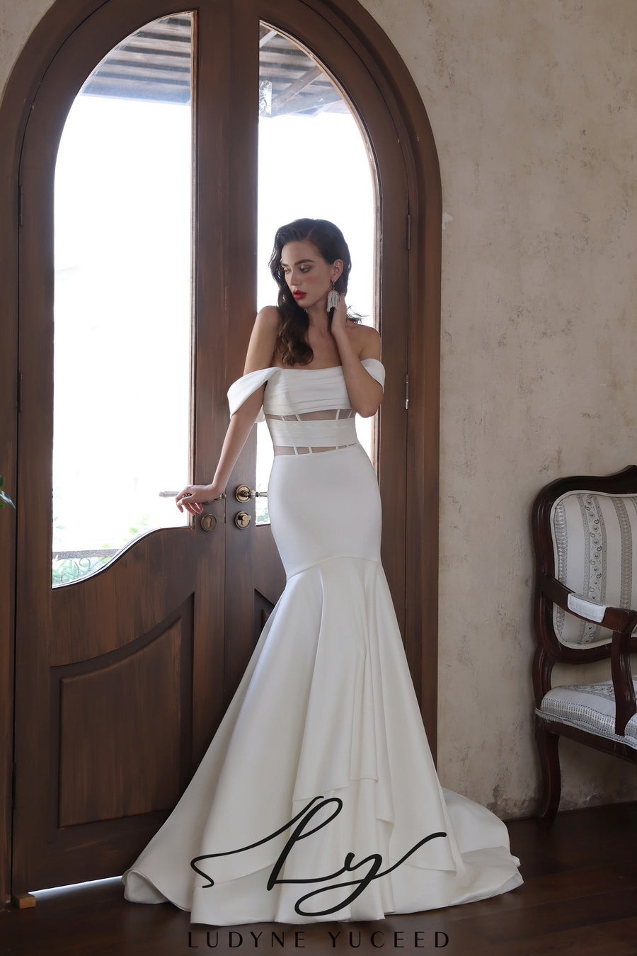 Abito da sposa a-line senza spalline in organza floreale 3D con maniche staccabili