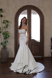 Abito da sposa a-line senza spalline in organza floreale 3D con maniche staccabili