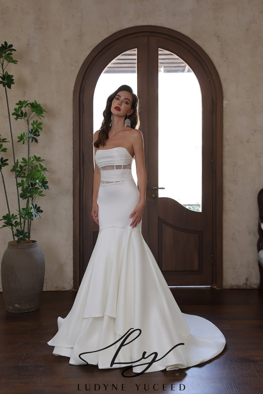 Abito da sposa a-line senza spalline in organza floreale 3D con maniche staccabili