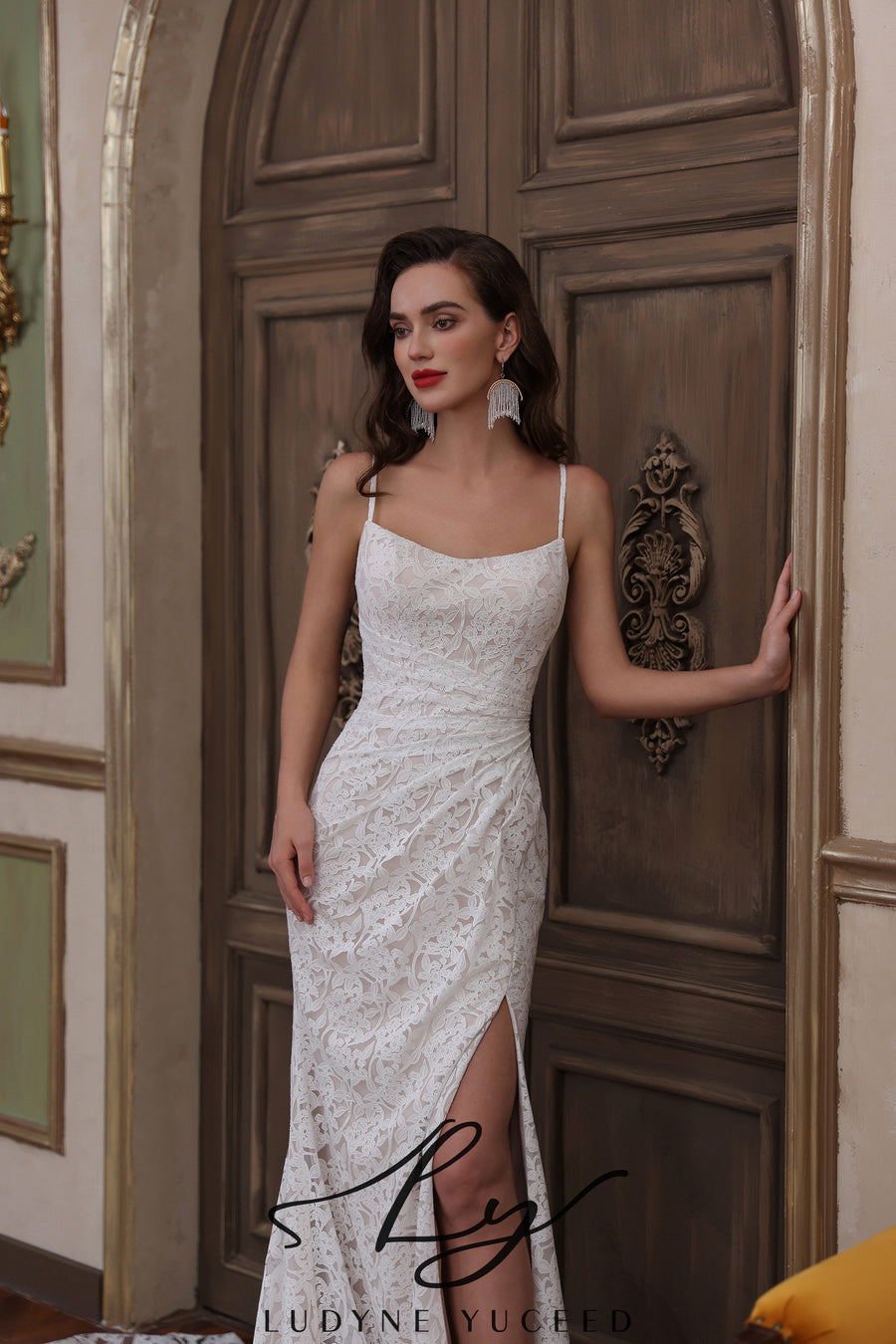 Abito da sposa a-line senza spalline in organza floreale 3D con maniche staccabili