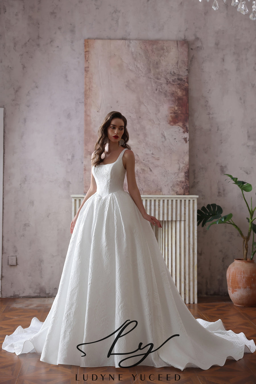 Abito da sposa a-line senza spalline in organza floreale 3D con maniche staccabili