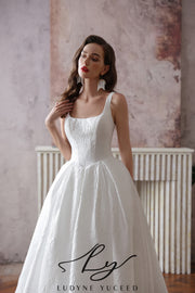 Abito da sposa a-line senza spalline in organza floreale 3D con maniche staccabili