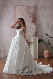 Abito da sposa a-line senza spalline in organza floreale 3D con maniche staccabili
