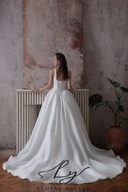 Abito da sposa a-line senza spalline in organza floreale 3D con maniche staccabili