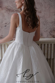 Abito da sposa a-line senza spalline in organza floreale 3D con maniche staccabili