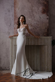 Abito da sposa a-line senza spalline in organza floreale 3D con maniche staccabili