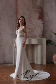 Abito da sposa a-line senza spalline in organza floreale 3D con maniche staccabili