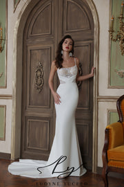 Abito da sposa a-line senza spalline in organza floreale 3D con maniche staccabili