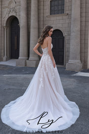 Vestido de novia de organza floral 3D sin tirantes con mangas desmontables