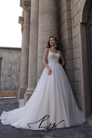 Abito da sposa a-line senza spalline in organza floreale 3D con maniche staccabili