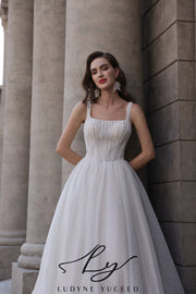 Abito da sposa a-line senza spalline in organza floreale 3D con maniche staccabili