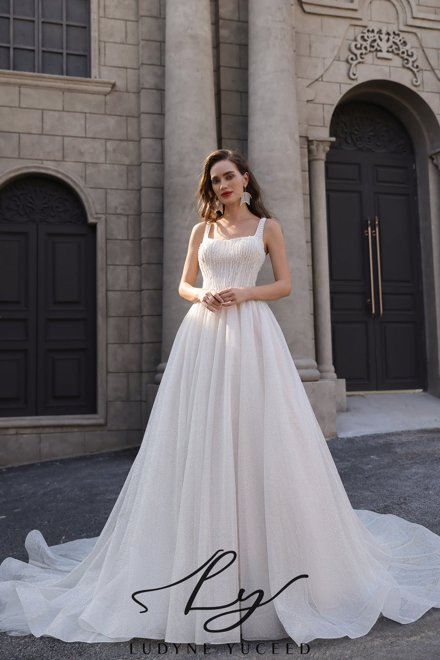 Abito da sposa a-line senza spalline in organza floreale 3D con maniche staccabili