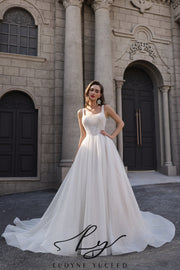 Abito da sposa a-line senza spalline in organza floreale 3D con maniche staccabili