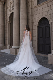 Vestido de novia de organza floral 3D sin tirantes con mangas desmontables