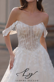 Abito da sposa a-line senza spalline in organza floreale 3D con maniche staccabili