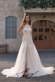 Abito da sposa a-line senza spalline in organza floreale 3D con maniche staccabili