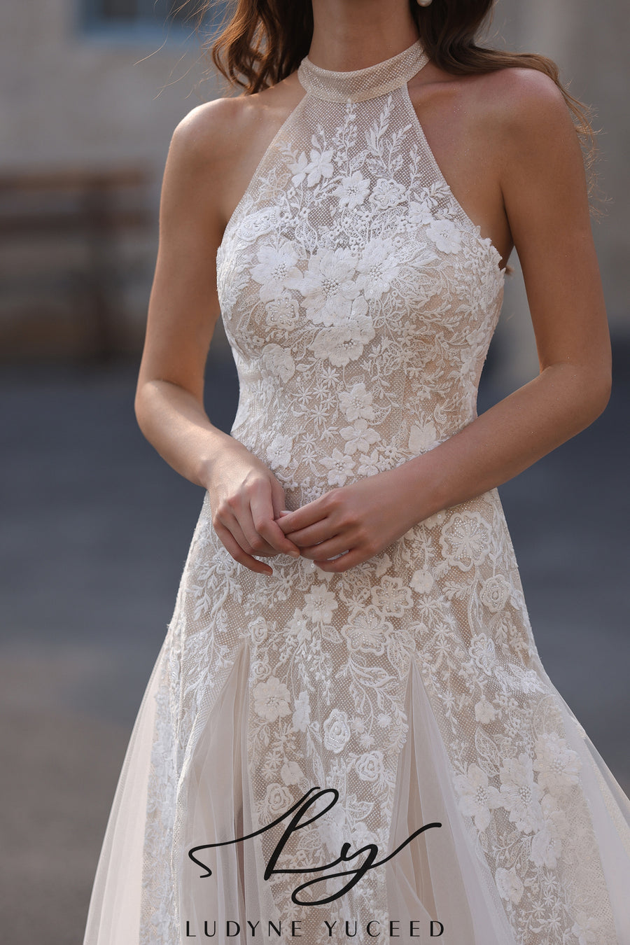 Abito da sposa a-line senza spalline in organza floreale 3D con maniche staccabili