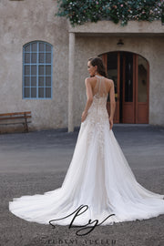 Abito da sposa a-line senza spalline in organza floreale 3D con maniche staccabili