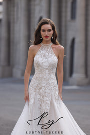 Abito da sposa a-line senza spalline in organza floreale 3D con maniche staccabili