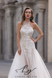Abito da sposa a-line senza spalline in organza floreale 3D con maniche staccabili