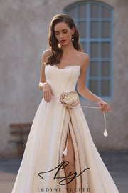 Abito da sposa a-line senza spalline in organza floreale 3D con maniche staccabili
