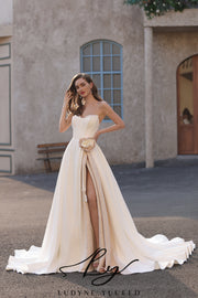 Abito da sposa a-line senza spalline in organza floreale 3D con maniche staccabili
