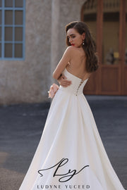Abito da sposa a-line senza spalline in organza floreale 3D con maniche staccabili