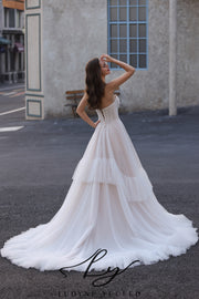 Abito da sposa a-line senza spalline in organza floreale 3D con maniche staccabili