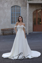 Abito da sposa a-line senza spalline in organza floreale 3D con maniche staccabili