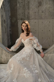 In Stock|Enchanting Off The Shoulder A-Line Lace Tulle Wedding Dress